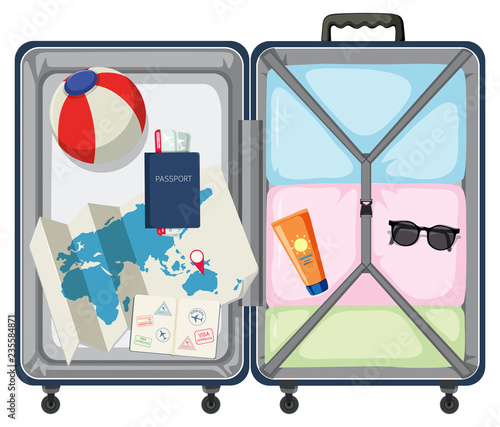 Modern suitcase with travel object