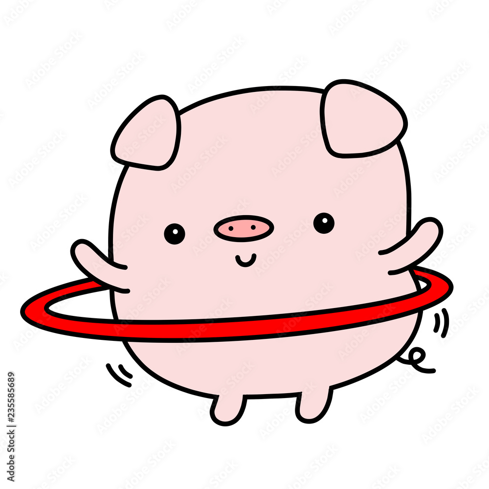 Pig playing with a hula hoop Pig playing with a hula hoop