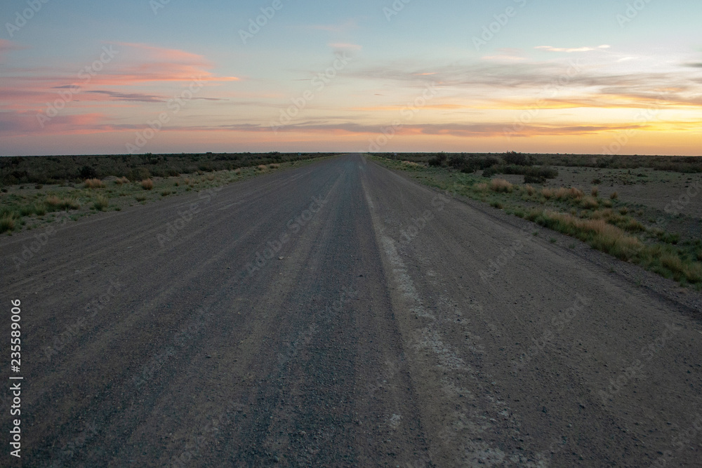 Open road heading into the sunset, Patagonia, South America