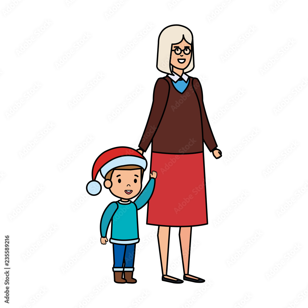 grandmother and grandson with december clothes