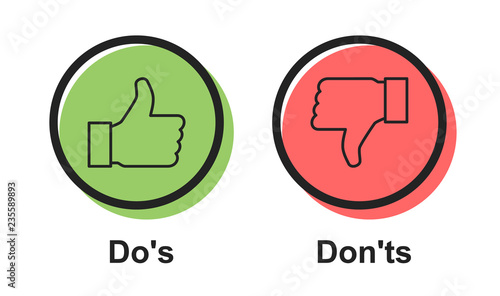Speech icon vector bubble Dos and Don'ts or like/unlike symbols, flat simple logotype graphic design