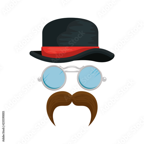 top hat with mustache and glasses hipster accessories