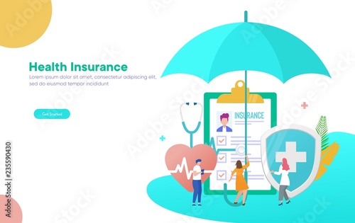 Healthcare insurance vector illustration concept, people with doctor fill health form insurance, can use for, landing page, template, ui, web, mobile app, poster, banner, flyer