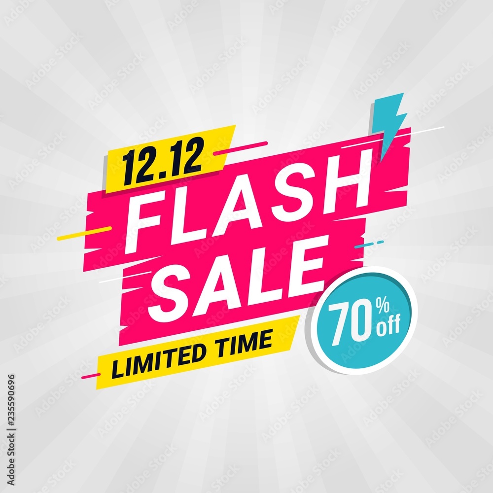 Flash sale banner template special offer with thunder - obrazy, fototapety, plakaty 