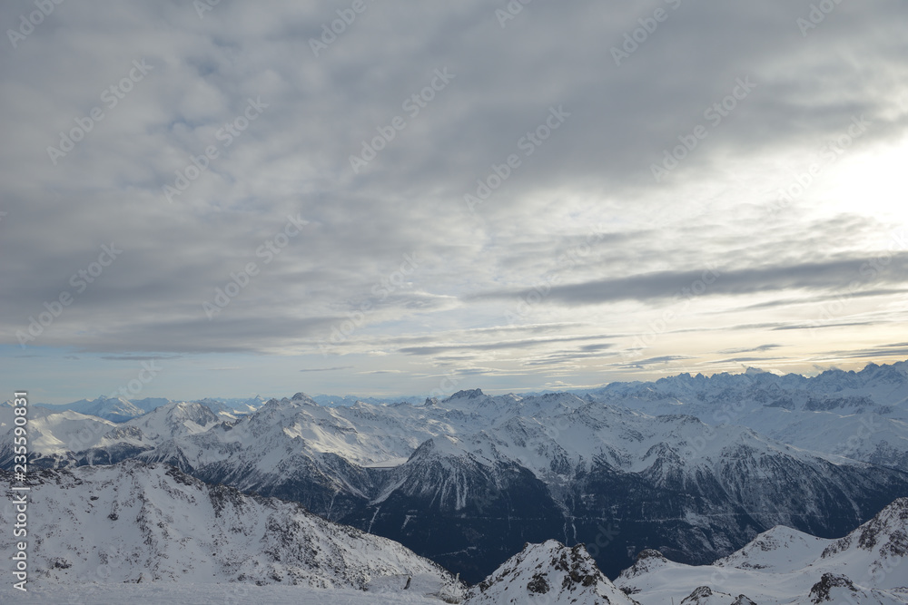 panoramic view  of winter mountains