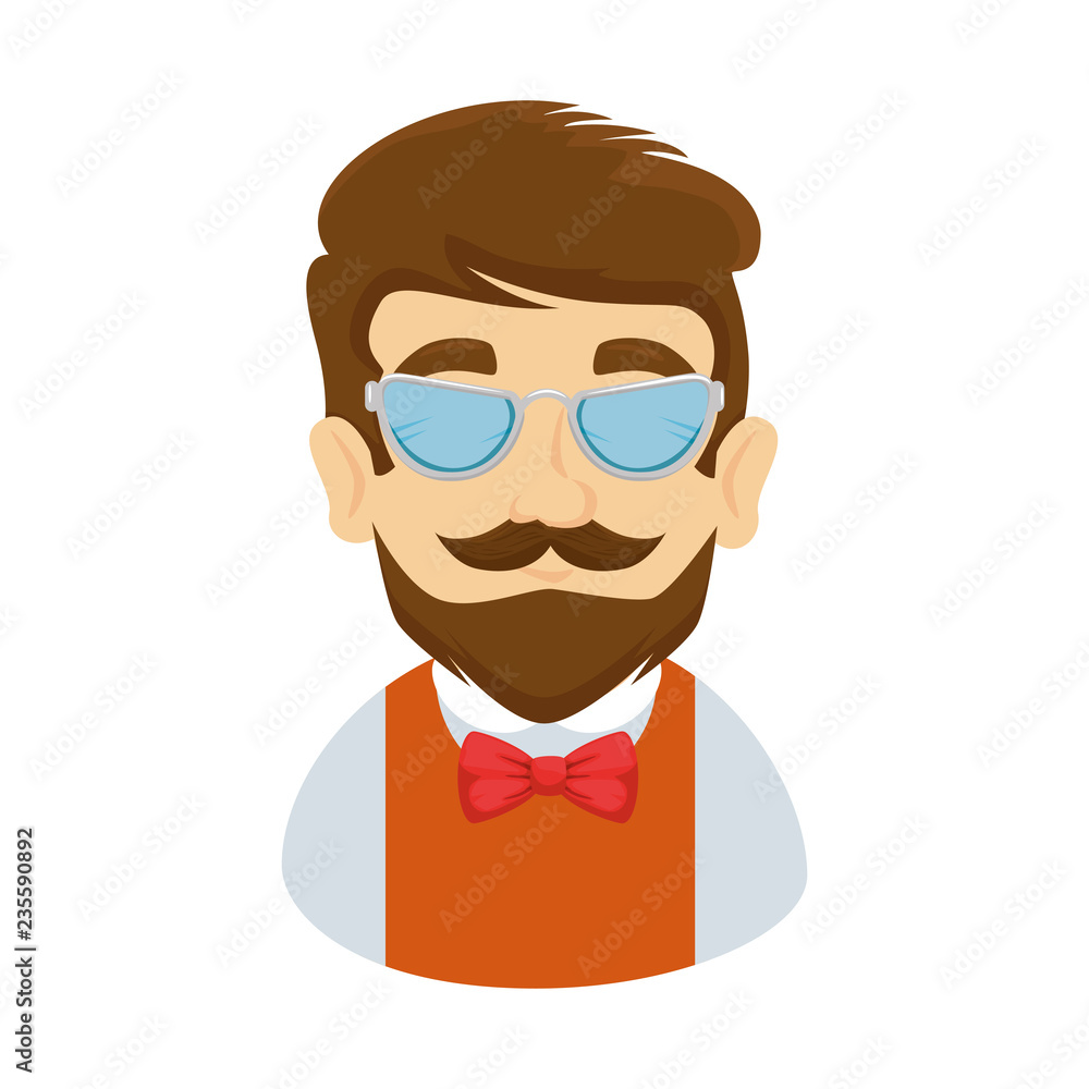 man hipster with mustache and glasses