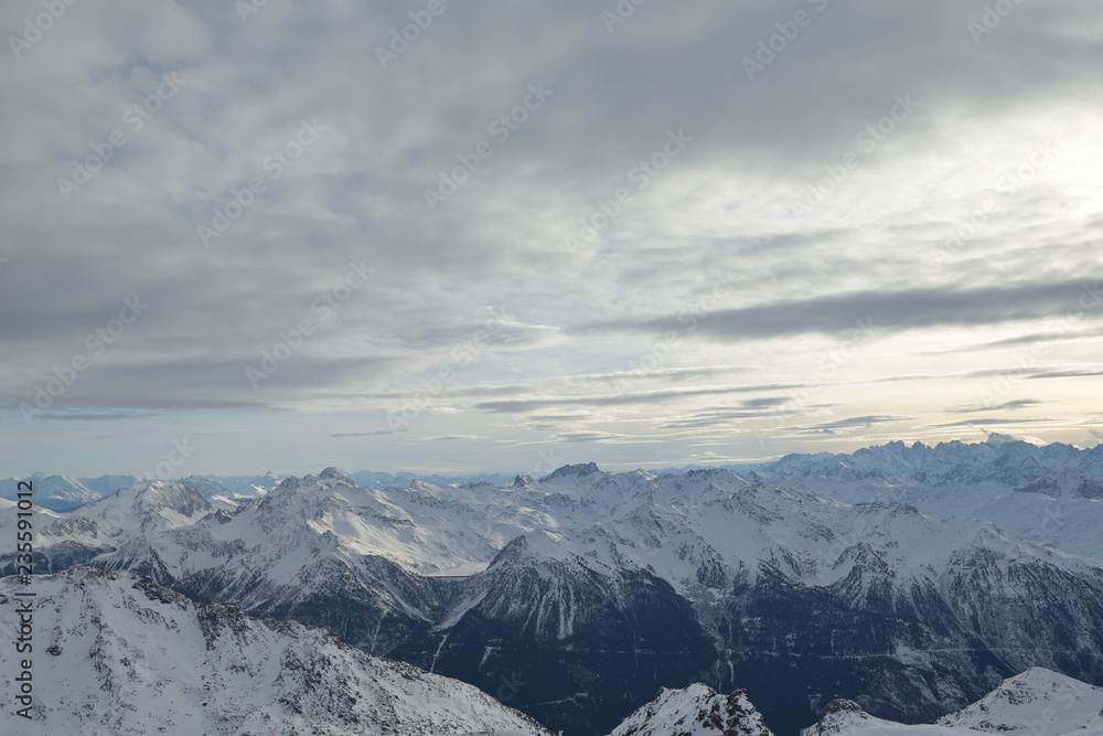 panoramic view  of winter mountains