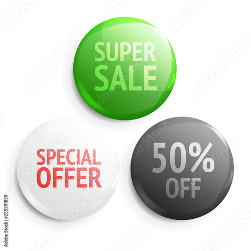 Set of glossy sale buttons. Illustration isolated on white background. Graphic concept for your design