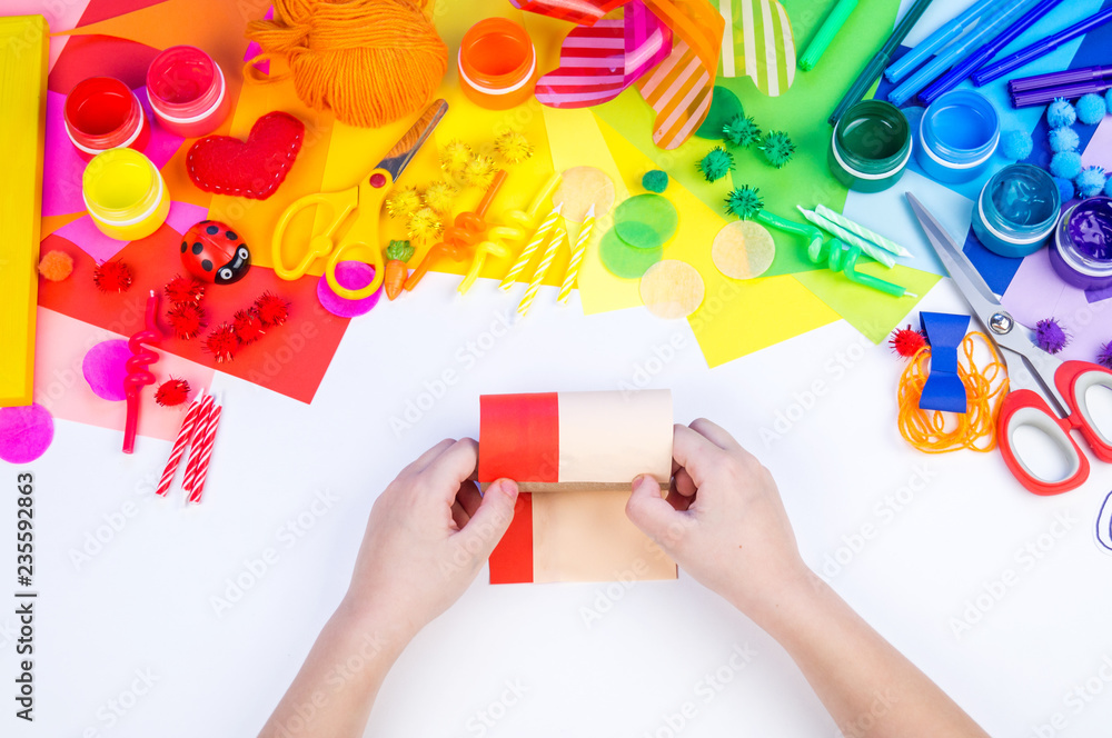 Children's hand making paper crafts Children's hand making paper crafts