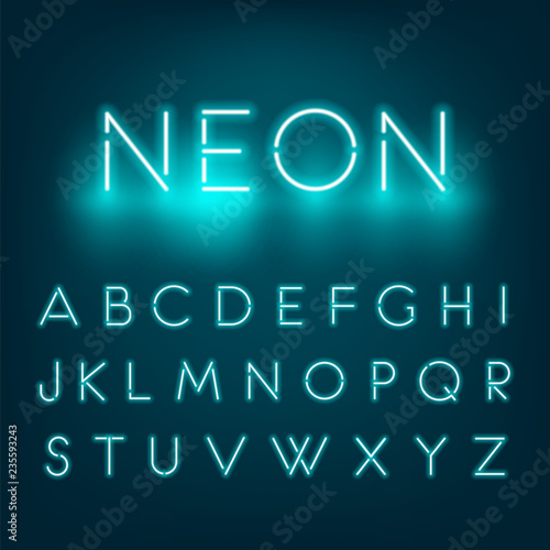 Neon light alphabet font. Graphic concept for your design