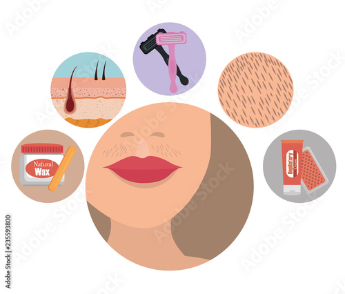 woman face with hair removal icons