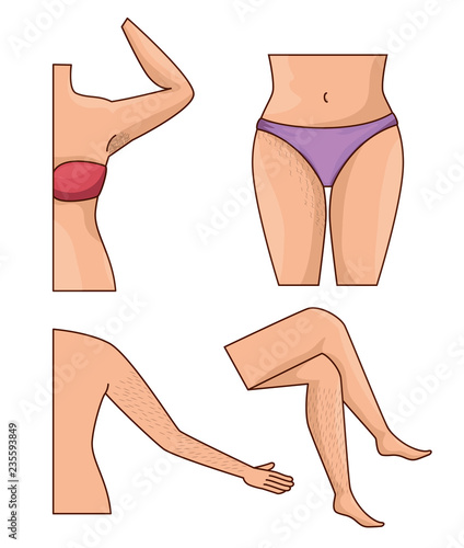 woman body parts with hair removal icons