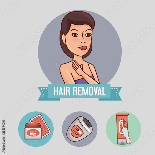 woman face with hair removal icons