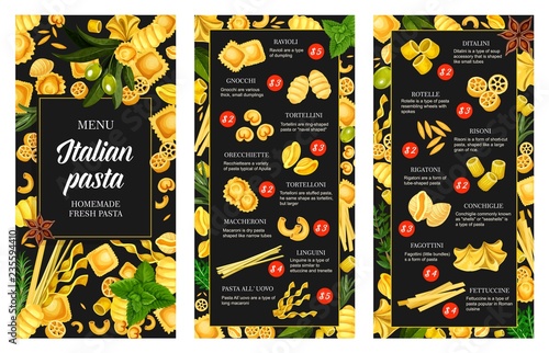 Italian pasta cuisine menu, seasoning