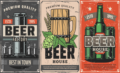 Brewery factory, beer pub and cafe vector poster