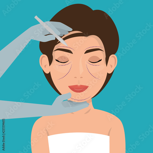 surgeon hands with woman plastic surgery process