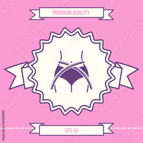 Women waist with measuring tape, weight loss, diet, waistline - icon. Graphic elements for your design
