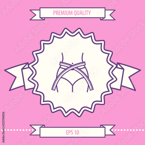 Women waist with measuring tape, weight loss, diet, waistline - line icon. Graphic elements for your design