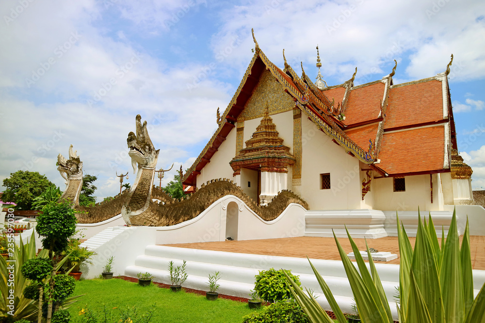 Wat Phumin Temple, which the Main Building Combines Ubosot and Wiharn (Worshiping Hall and Ordination Hall), Famous Buddhist Temple in Nan Province of Thailand 