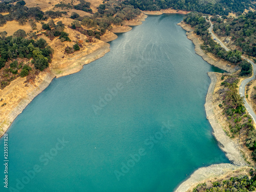 Aerial view of the Guadalupe Reservoir at dusk