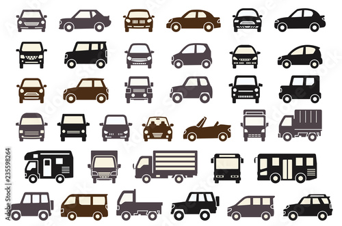 シンプルな車の正面と横(シックカラーのシルエット)