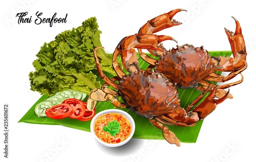 Crabs grilled in seafood menu in Thai food