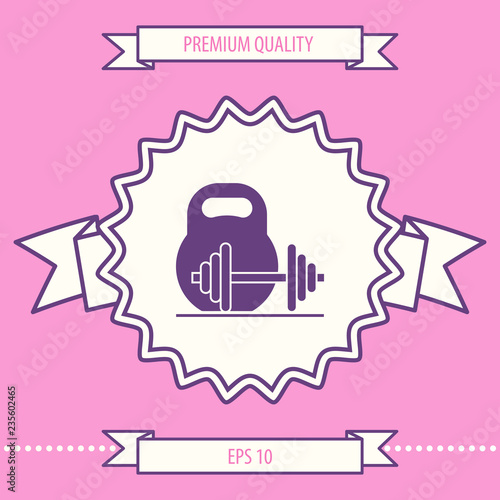Kettlebell and barbell icon. Graphic elements for your design
