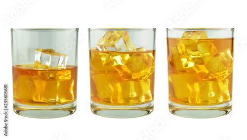 set of whisky in glass isolated on white background