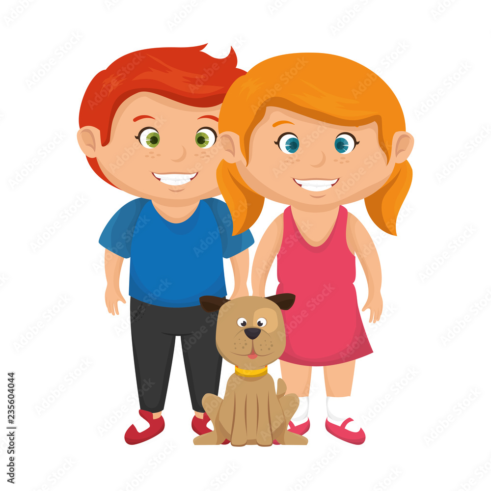 cute little kids couple with dog cute little kids couple with dog