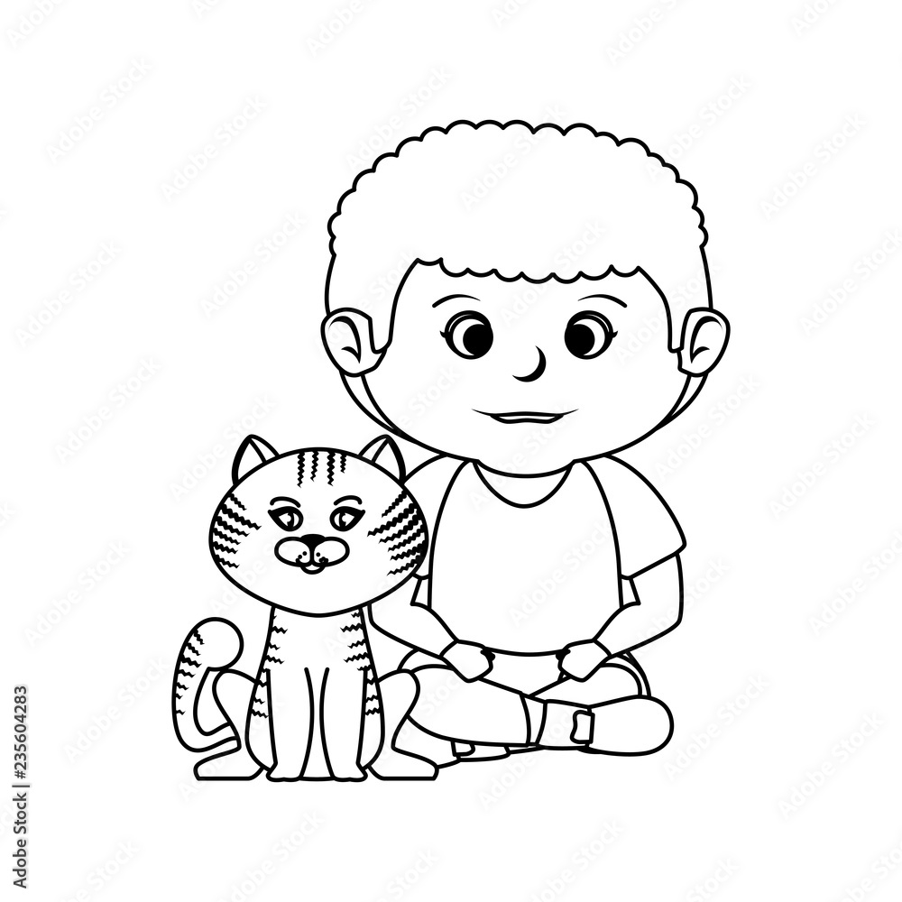 cute little boy with cat character