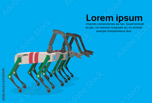 robot deer clone industry robotic mechanical character reindeer flat blue background copy space horizontal vector illustration