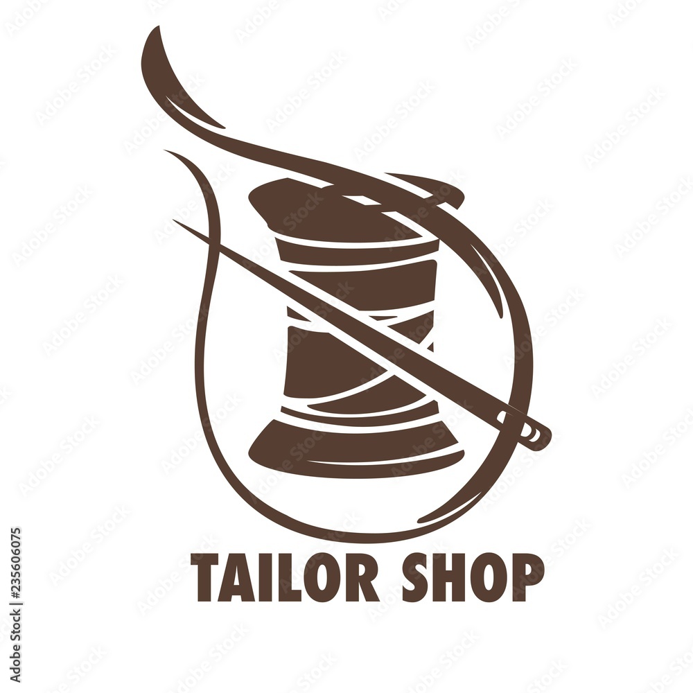 Tailor shop sketch with a needle and bobbin of thread Tailor shop sketch with a needle and bobbin of thread