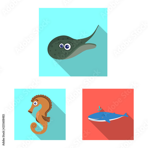 Isolated object of sea and animal logo. Set of sea and marine vector icon for stock.