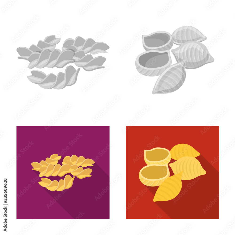 Vector design of pasta and carbohydrate sign. Set of pasta and macaroni stock symbol for web.