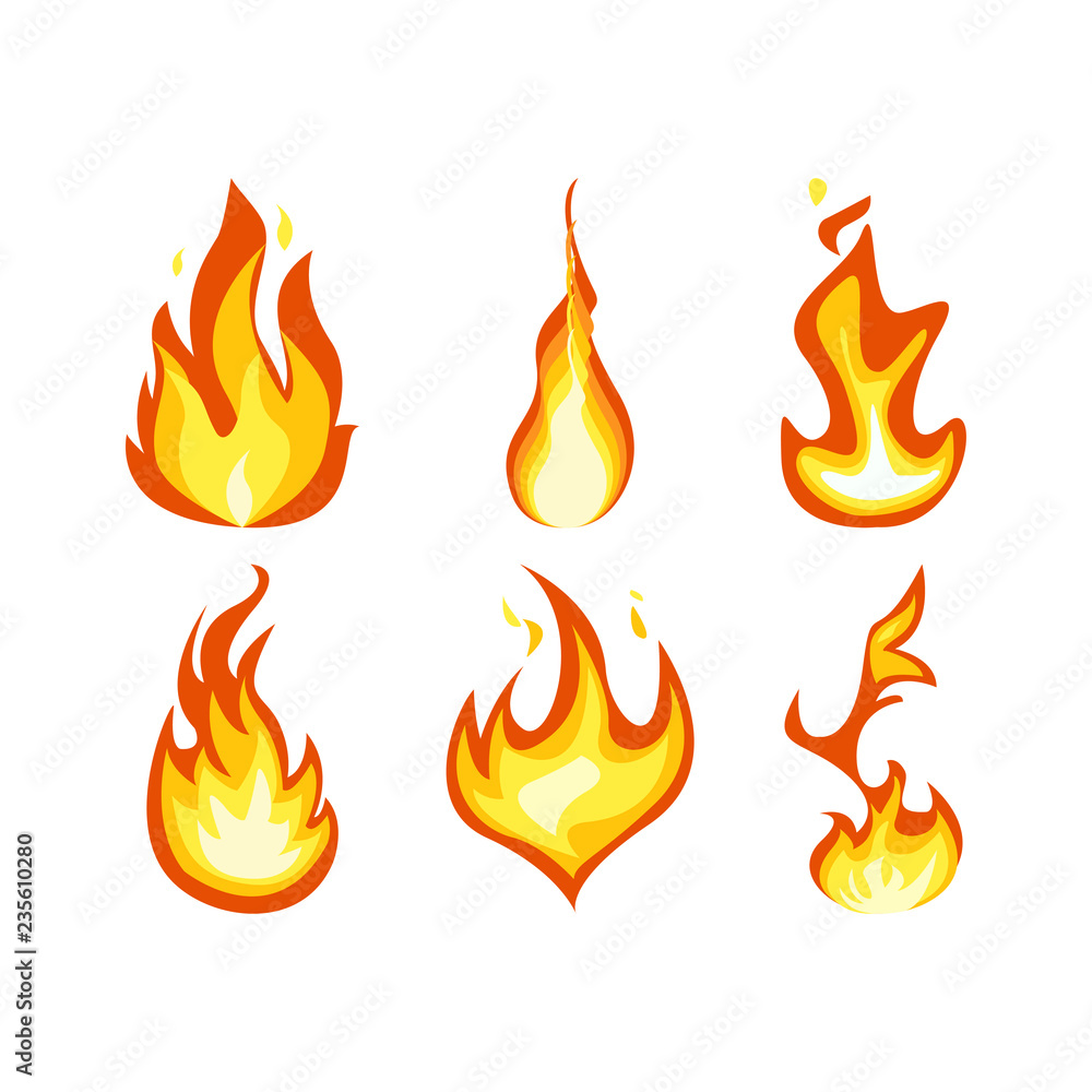 Fire light effect, flames set design vector Fire light effect, flames set design vector