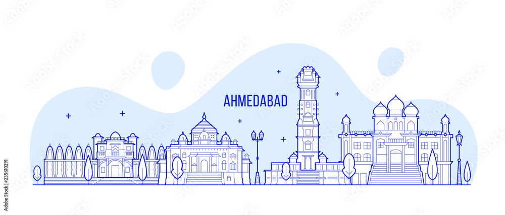 Fototapeta Ahmedabad skyline Gujarati India city vector line