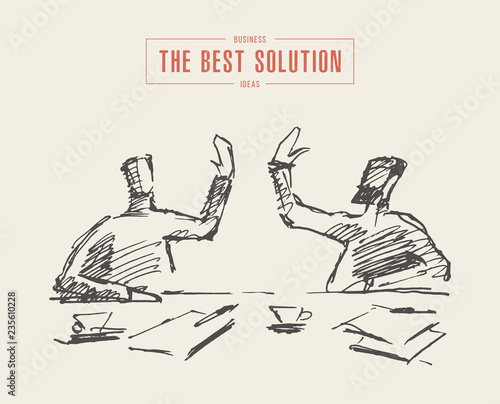Sketch two successful business meeting team vector