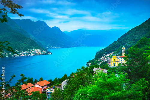 Pognana Lario and Torriggia village, Como Lake district landscape. Italy, Europe. photo