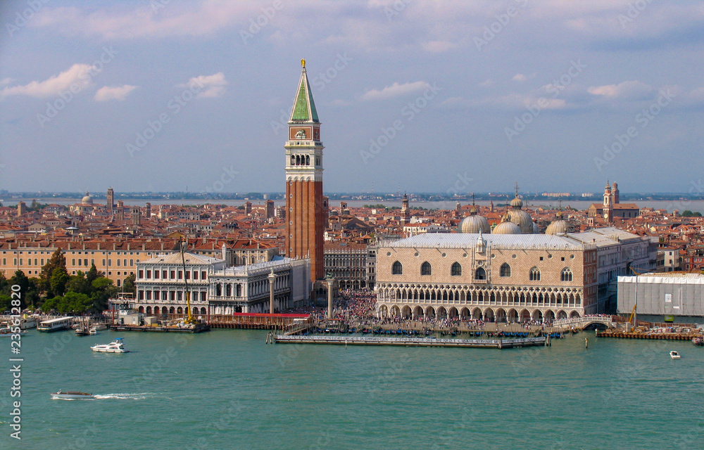 Broad cityscape view of Venice, Italy and the 
