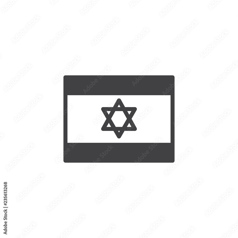 Israel flag vector icon. filled flat sign for mobile concept and web design. David star flag simple solid icon. Judaism symbol, logo illustration. Pixel perfect vector graphics Israel flag vector icon. filled flat sign for mobile concept and web design. David star flag simple solid icon. Judaism symbol, logo illustration. Pixel perfect vector graphics