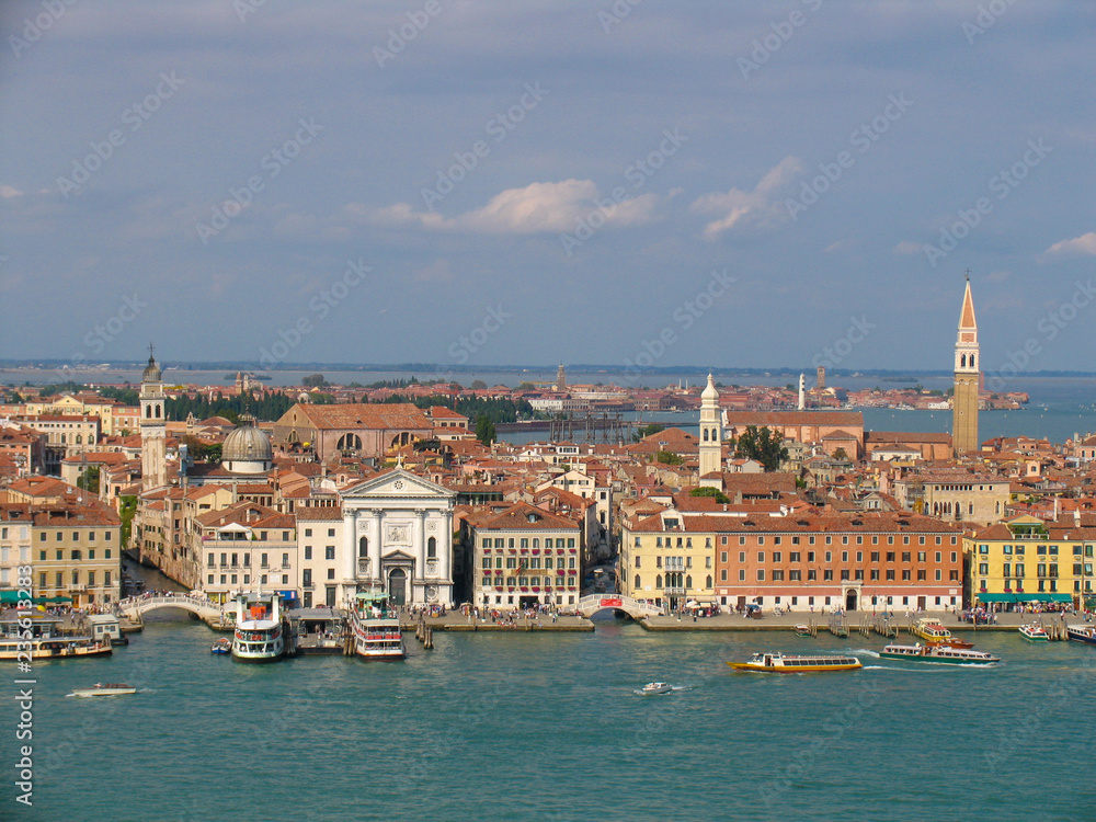 Broad cityscape view of Venice, Italy and the 