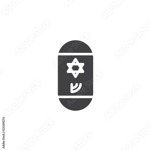 Jewish mezuzah vector icon. filled flat sign for mobile concept and web design. Mezuzah with Hebrew letter and David star simple solid icon. Symbol, logo illustration. Pixel perfect vector