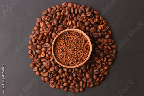  instant coffee and coffee beans top view. © White bear studio 