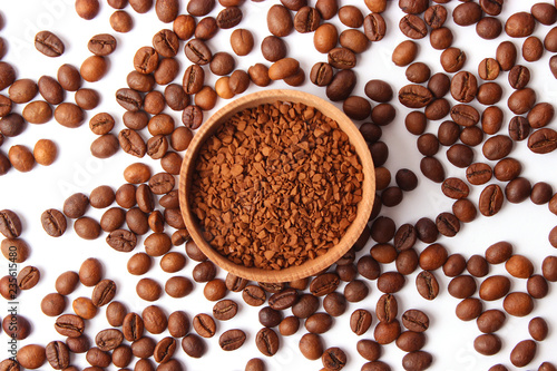 Wallpaper Mural  instant coffee and coffee beans top view. Torontodigital.ca