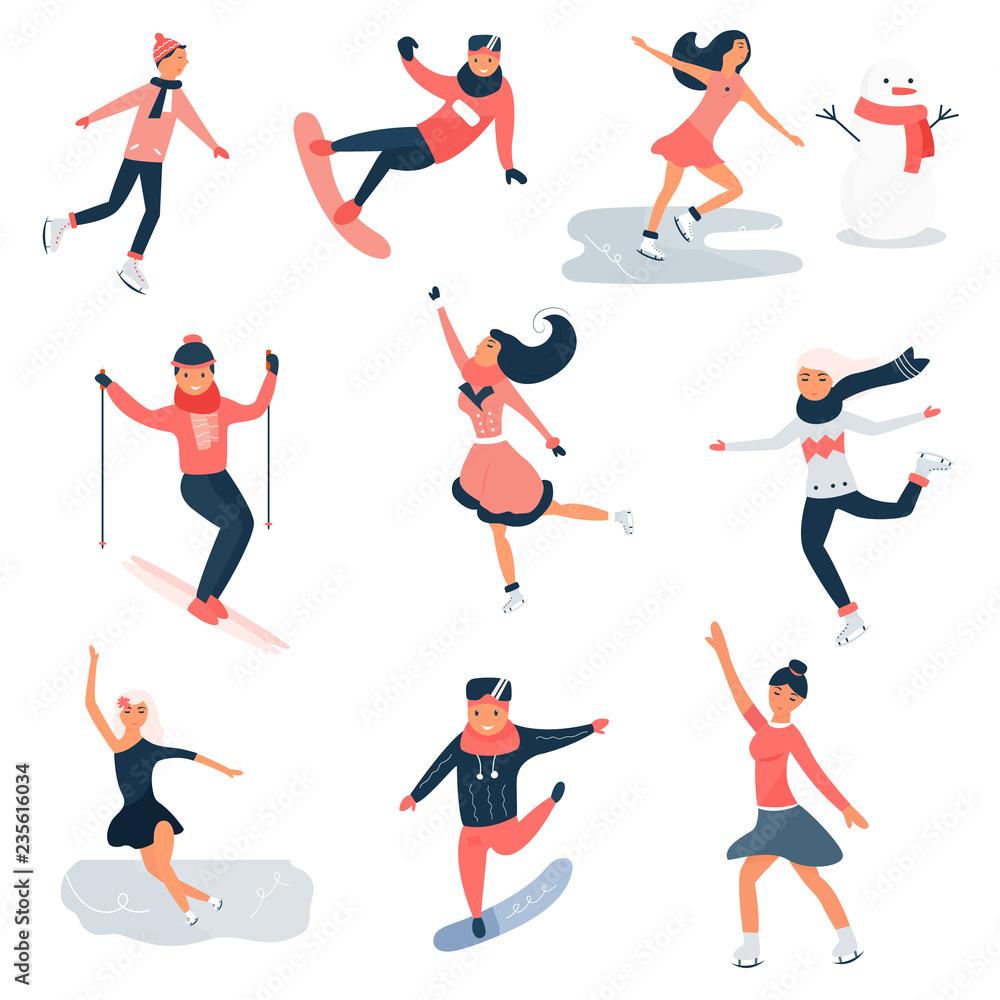 Big set of young people doing winter sports Big set of young people doing winter sports
