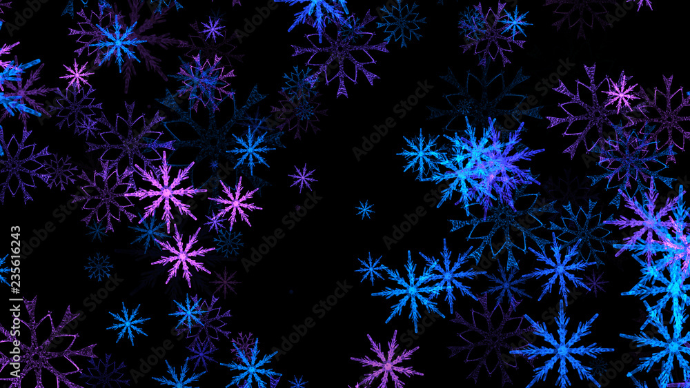 Abstract background with a variety of colorful snowflakes. Big and small. Abstract background with a variety of colorful snowflakes. Big and small.