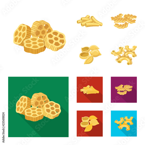 Isolated object of pasta and carbohydrate icon. Set of pasta and macaroni stock vector illustration.
