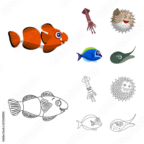 Vector design of sea and animal logo. Set of sea and marine vector icon for stock.