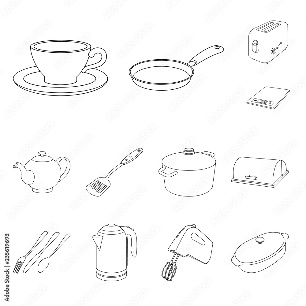 Vector illustration of kitchen and cook symbol. Collection of kitchen and appliance stock symbol for web.
