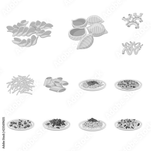 Vector illustration of pasta and carbohydrate icon. Set of pasta and macaroni vector icon for stock.